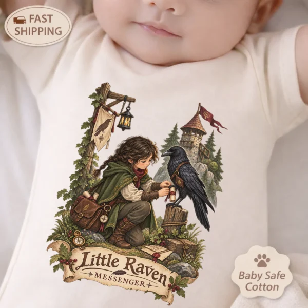 Raven Messenger or Little Raven Messenger Shirt or Baby Bodysuit — baby bodysuit mockup raven messenger baby bodysuit front view