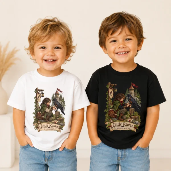 Raven Messenger or Little Raven Messenger Shirt or Baby Bodysuit — toddler shirt mockup raven messenger baby bodysuit product photo