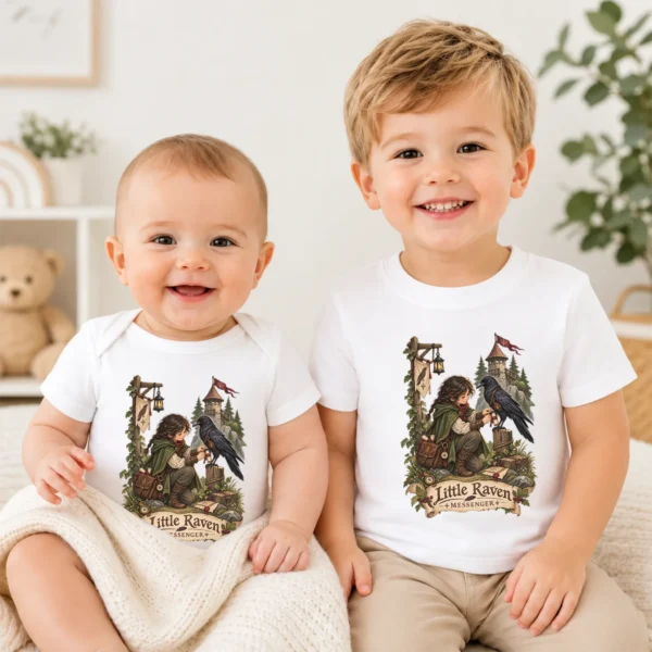Raven Messenger or Little Raven Messenger Shirt or Baby Bodysuit — baby bodysuit mockup raven messenger baby bodysuit product photo