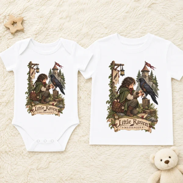 Raven Messenger or Little Raven Messenger Shirt or Baby Bodysuit — baby bodysuit mockup raven messenger baby bodysuit product photo