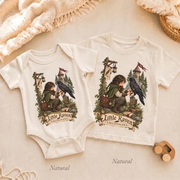 Raven Messenger or Little Raven Messenger Shirt or Baby Bodysuit — alternate product mockup raven messenger baby bodysuit product photo
