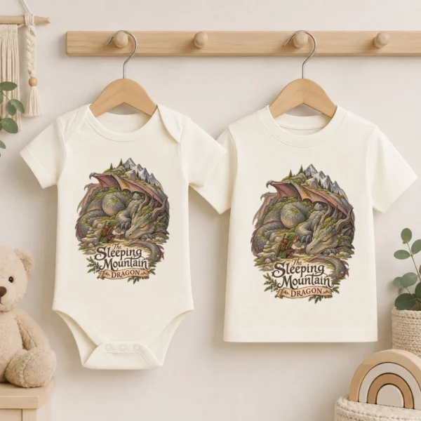 Sleeping Dragon Baby Bodysuit or Toddler Shirt — baby bodysuit mockup sleeping dragon baby bodysuit lifestyle scene