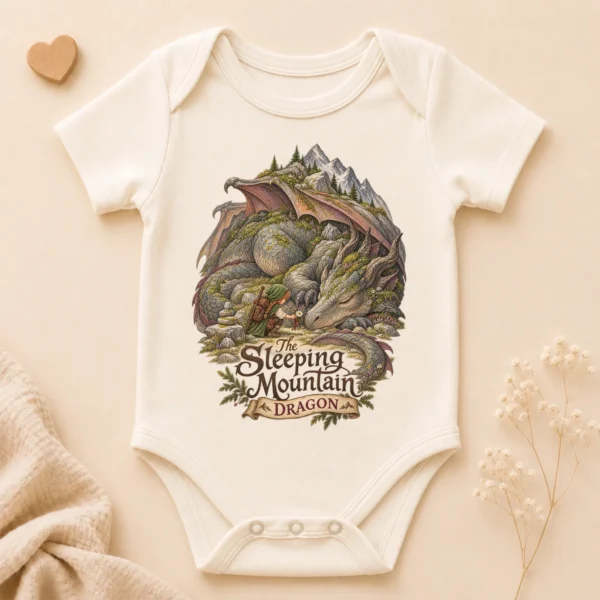 Sleeping Dragon Baby Bodysuit or Toddler Shirt — alternate product mockup sleeping dragon baby bodysuit front view