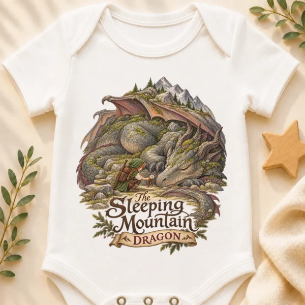 Sleeping Dragon Baby Bodysuit or Toddler Shirt — baby bodysuit mockup sleeping dragon baby bodysuit close-up detail