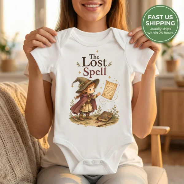 The Lost Spell Baby Bodysuit or Toddler Shirt — baby bodysuit mockup the lost spell baby bodysuit lifestyle scene