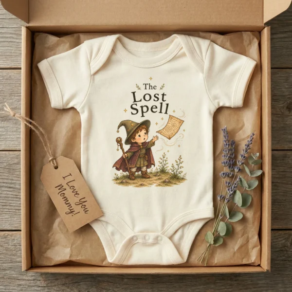 The Lost Spell Baby Bodysuit or Toddler Shirt — baby bodysuit mockup the lost spell baby bodysuit close-up detail