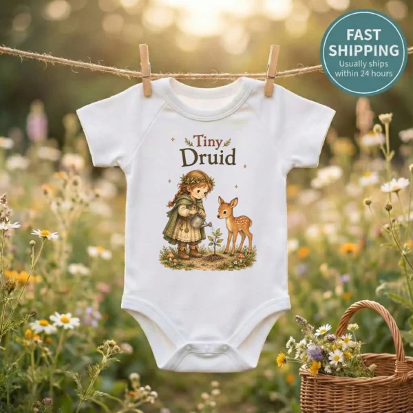 Tiny Druid Baby Bodysuit or Toddler Shirt — baby bodysuit mockup tiny druid baby bodysuit front view