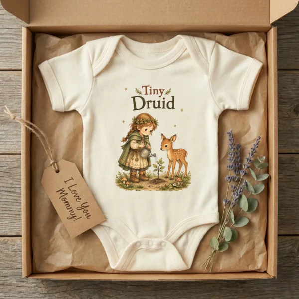 Tiny Druid Baby Bodysuit or Toddler Shirt — baby bodysuit mockup tiny druid baby bodysuit lifestyle scene