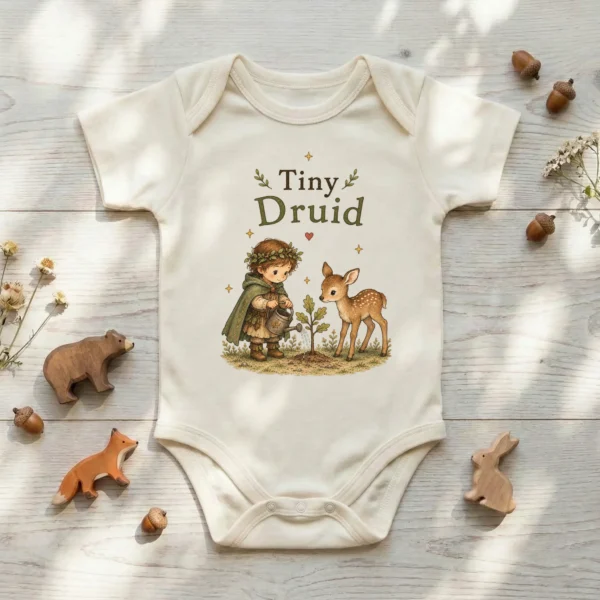 Tiny Druid Baby Bodysuit or Toddler Shirt — baby bodysuit mockup tiny druid baby bodysuit close-up detail