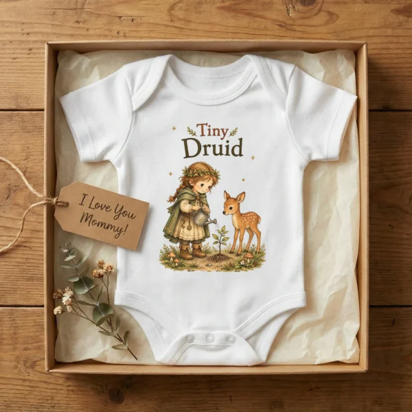 Tiny Druid Baby Bodysuit or Toddler Shirt — baby bodysuit mockup tiny druid baby bodysuit styled product photo