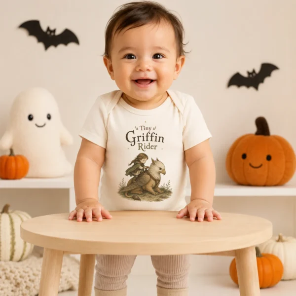 Tiny Griffin Rider Baby Bodysuit, Boy or Girl Fantasy — baby bodysuit mockup tiny griffin rider baby bodysuit product photo