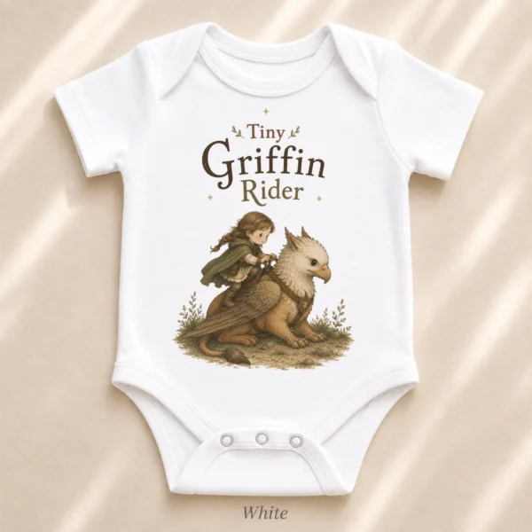 Tiny Griffin Rider Baby Bodysuit, Boy or Girl Fantasy — alternate product mockup tiny griffin rider baby bodysuit product photo