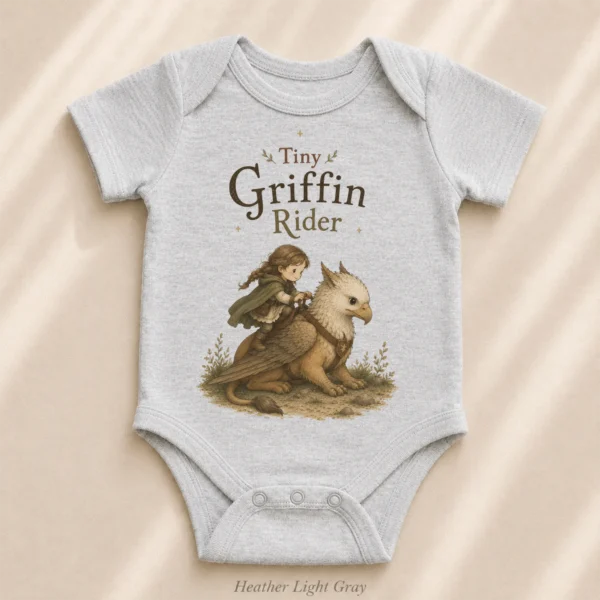 Tiny Griffin Rider Baby Bodysuit, Boy or Girl Fantasy — alternate product mockup tiny griffin rider baby bodysuit product photo