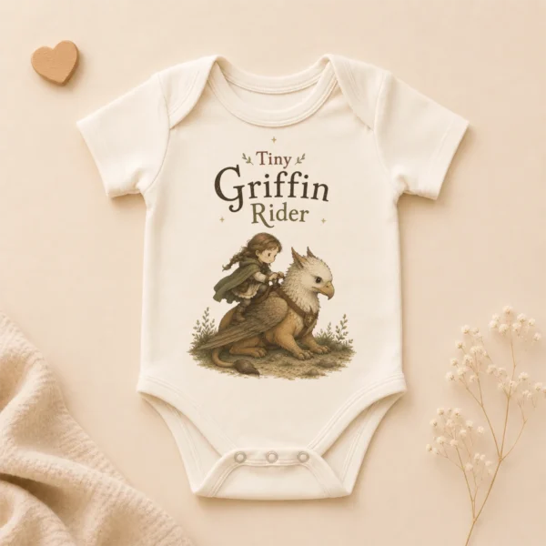 Tiny Griffin Rider Baby Bodysuit, Boy or Girl Fantasy — alternate product mockup tiny griffin rider baby bodysuit product photo
