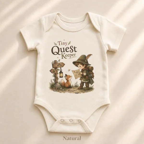 Tiny Quest Keeper Baby Bodysuit, Storybook Fantasy Boy or Girl — alternate product mockup tiny quest keeper baby bodysuit product photo