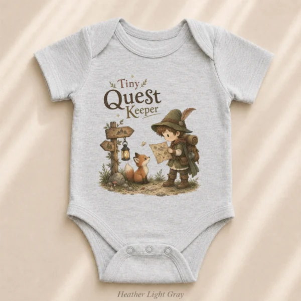 Tiny Quest Keeper Baby Bodysuit, Storybook Fantasy Boy or Girl — alternate product mockup tiny quest keeper baby bodysuit product photo