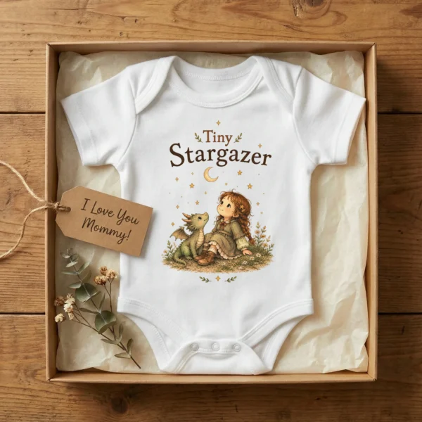 Tiny Stargazer Baby Bodysuit or Toddler Shirt, Celestial Storybook — baby bodysuit mockup tiny stargazer baby bodysuit alternate angle