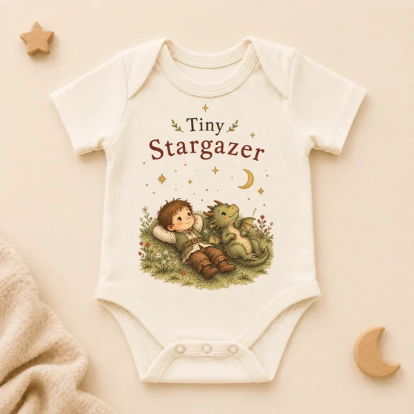 Tiny Stargazer Baby Bodysuit or Toddler Shirt, Celestial Storybook — product mockup tiny stargazer baby bodysuit