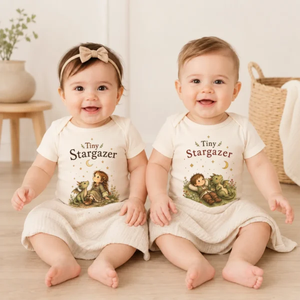Tiny Stargazer Baby Bodysuit or Toddler Shirt, Celestial Storybook — baby bodysuit mockup tiny stargazer baby bodysuit model mockup