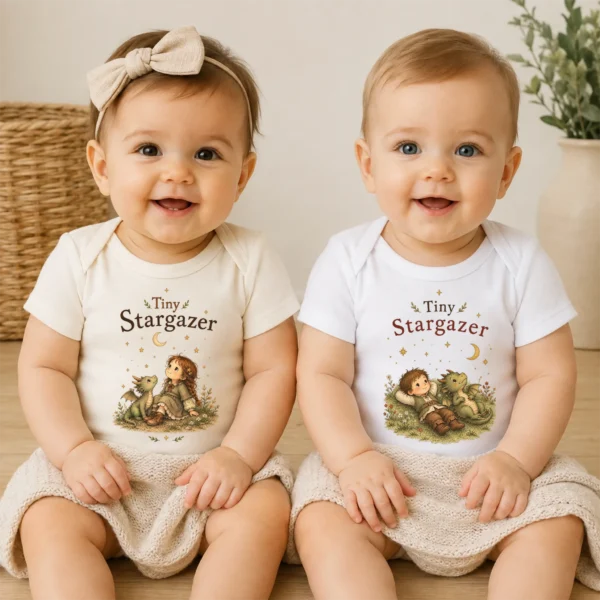 Tiny Stargazer Baby Bodysuit or Toddler Shirt, Celestial Storybook — baby bodysuit mockup tiny stargazer baby bodysuit model mockup