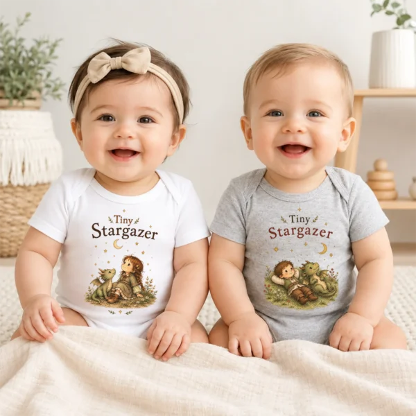 Tiny Stargazer Baby Bodysuit or Toddler Shirt, Celestial Storybook — baby bodysuit mockup tiny stargazer baby bodysuit model mockup