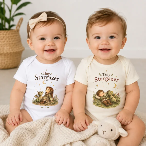Tiny Stargazer Baby Bodysuit or Toddler Shirt, Celestial Storybook — baby bodysuit mockup tiny stargazer baby bodysuit model mockup