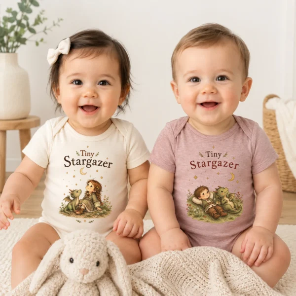 Tiny Stargazer Baby Bodysuit or Toddler Shirt, Celestial Storybook — baby bodysuit mockup tiny stargazer baby bodysuit model mockup