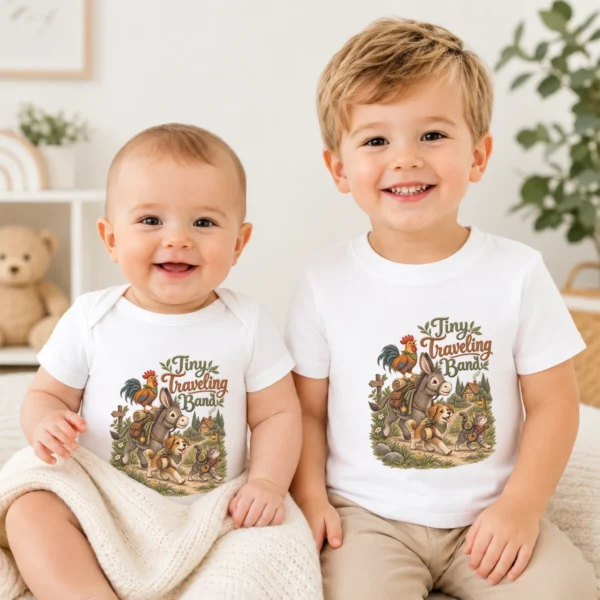 Tiny Traveling Band Baby Bodysuit or Toddler Shirt — baby bodysuit mockup tiny traveling band baby bodysuit product photo