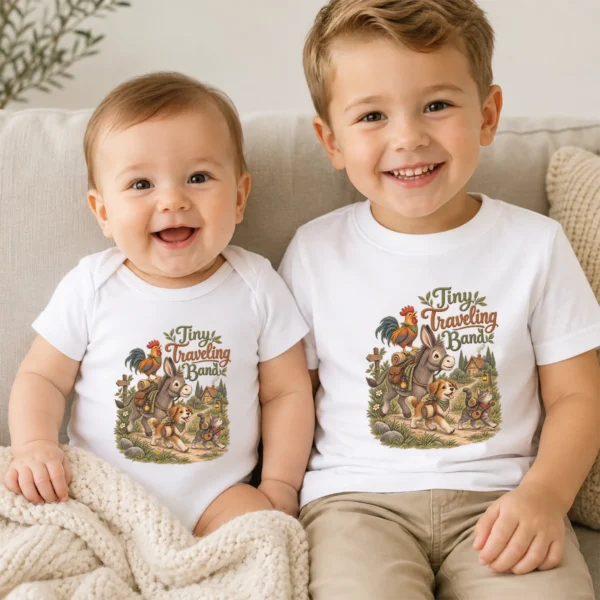 Tiny Traveling Band Baby Bodysuit or Toddler Shirt — baby bodysuit mockup tiny traveling band baby bodysuit product photo