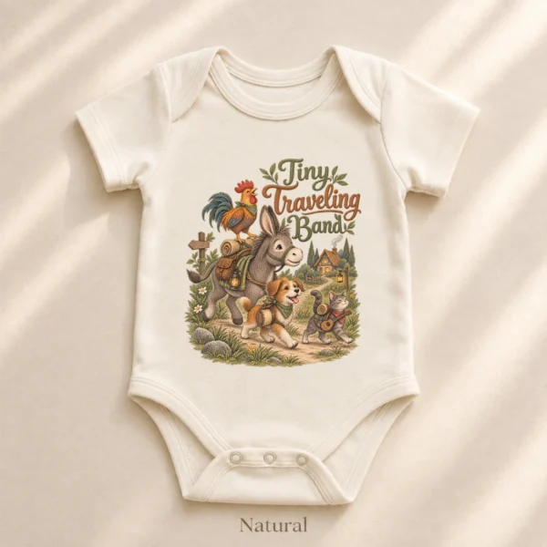 Tiny Traveling Band Baby Bodysuit or Toddler Shirt — alternate product mockup tiny traveling band baby bodysuit mockup view