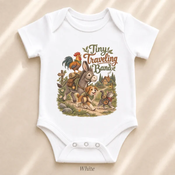 Tiny Traveling Band Baby Bodysuit or Toddler Shirt — alternate product mockup tiny traveling band baby bodysuit product photo