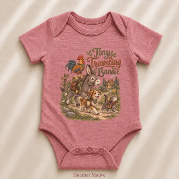 Tiny Traveling Band Baby Bodysuit or Toddler Shirt — alternate product mockup tiny traveling band baby bodysuit lifestyle scene