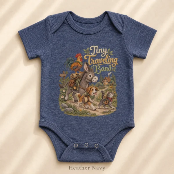 Tiny Traveling Band Baby Bodysuit or Toddler Shirt — alternate product mockup tiny traveling band baby bodysuit product photo