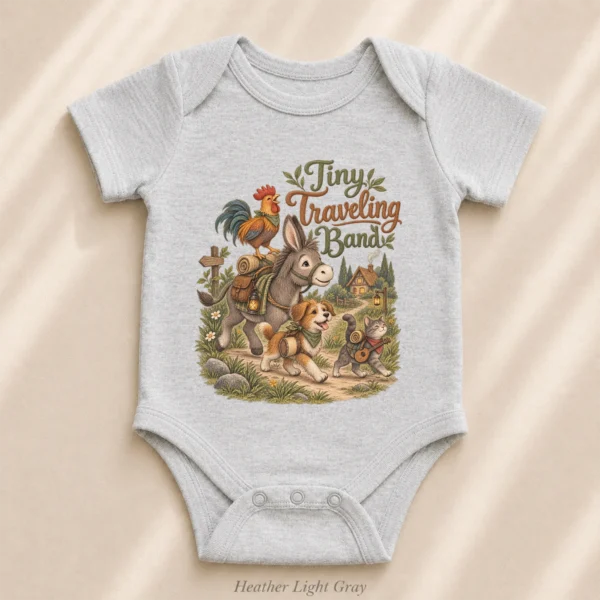 Tiny Traveling Band Baby Bodysuit or Toddler Shirt — alternate product mockup tiny traveling band baby bodysuit product detail