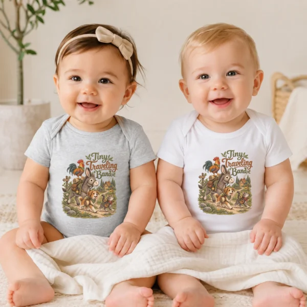 Tiny Traveling Band Baby Bodysuit or Toddler Shirt — baby bodysuit mockup tiny traveling band baby bodysuit model mockup