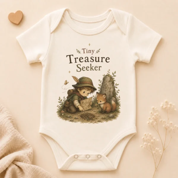Tiny Treasure Seeker Baby Bodysuit, Boy or Girl — alternate product mockup tiny treasure seeker baby bodysuit product photo
