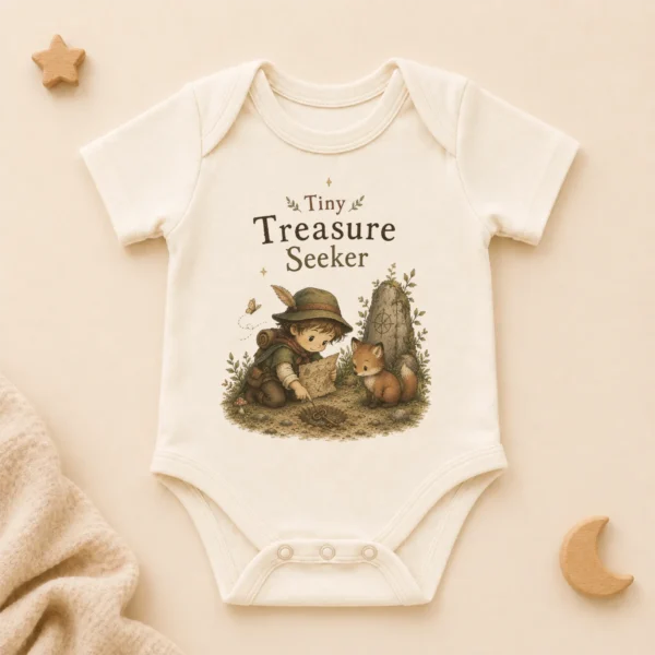 Tiny Treasure Seeker Baby Bodysuit, Boy or Girl — alternate product mockup tiny treasure seeker baby bodysuit product photo