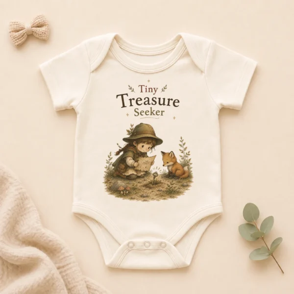 Tiny Treasure Seeker Baby Bodysuit, Boy or Girl — alternate product mockup tiny treasure seeker baby bodysuit product photo