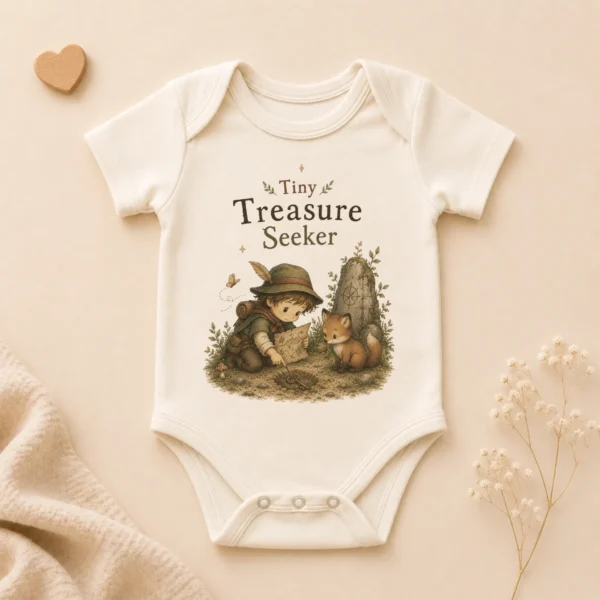 Tiny Treasure Seeker Baby Bodysuit, Boy or Girl — alternate product mockup tiny treasure seeker baby bodysuit product photo