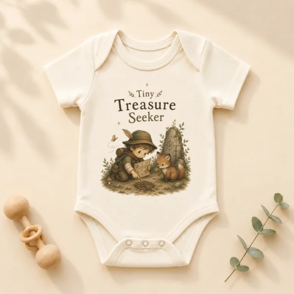 Tiny Treasure Seeker Baby Bodysuit, Boy or Girl — alternate product mockup tiny treasure seeker baby bodysuit product photo