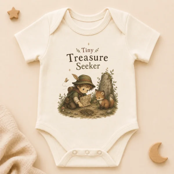 Tiny Treasure Seeker Baby Bodysuit, Boy or Girl — alternate product mockup tiny treasure seeker baby bodysuit product photo