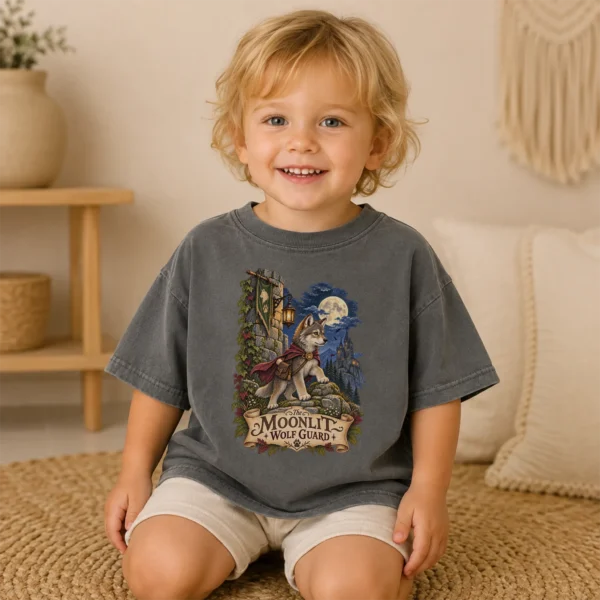 Wolf Baby Bodysuit or Toddler Shirt, the Moonlit Wolf Guard — toddler shirt mockup wolf baby bodysuit product photo