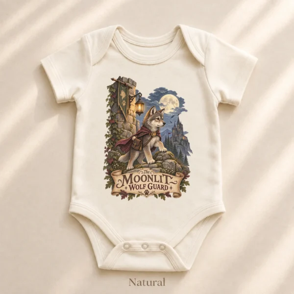 Wolf Baby Bodysuit or Toddler Shirt, the Moonlit Wolf Guard — alternate product mockup wolf baby bodysuit product photo