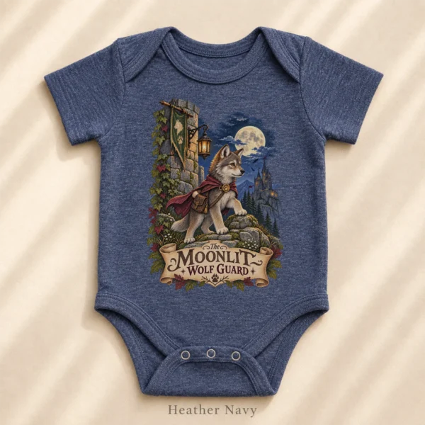 Wolf Baby Bodysuit or Toddler Shirt, the Moonlit Wolf Guard — alternate product mockup wolf baby bodysuit product photo