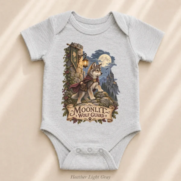 Wolf Baby Bodysuit or Toddler Shirt, the Moonlit Wolf Guard — alternate product mockup wolf baby bodysuit product photo