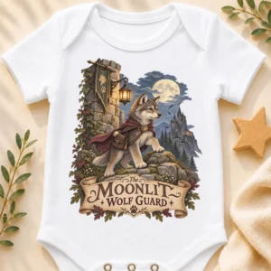 wolf baby bodysuit close-up detail