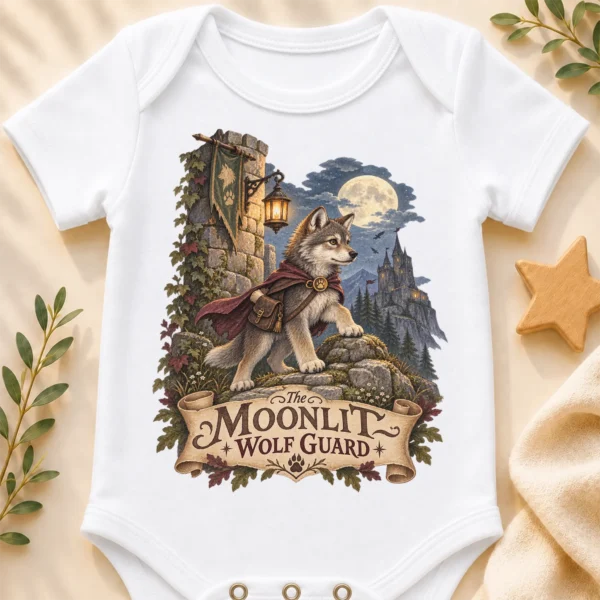 wolf baby bodysuit close-up detail