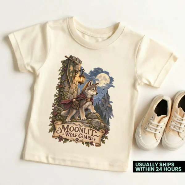 Wolf Baby Bodysuit or Toddler Shirt, the Moonlit Wolf Guard — toddler shirt mockup wolf baby bodysuit product photo