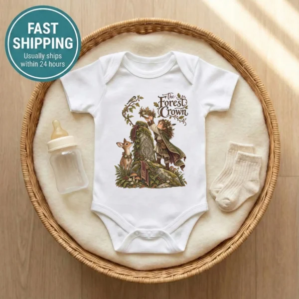 Woodland Guardian Baby Bodysuit or Toddler Shirt, the Forest Crown — baby bodysuit mockup woodland guardian baby bodysuit product photo