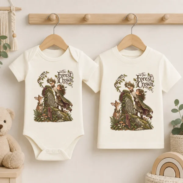 Woodland Guardian Baby Bodysuit or Toddler Shirt, the Forest Crown — baby bodysuit mockup woodland guardian baby bodysuit product photo